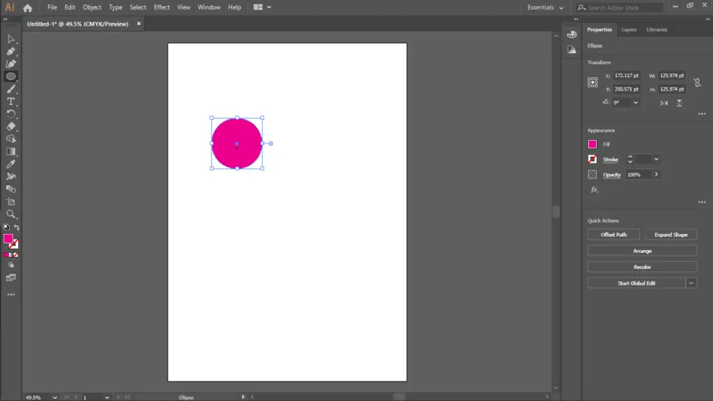 draw a circle with ellipse tool